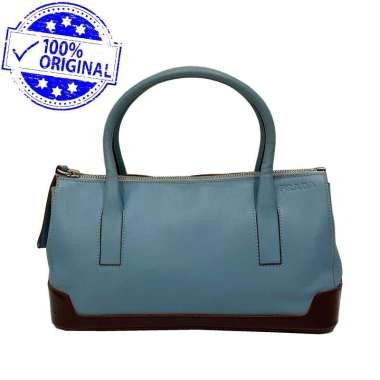Preloved Prada Light Blue Brown Leather Handbag 2001