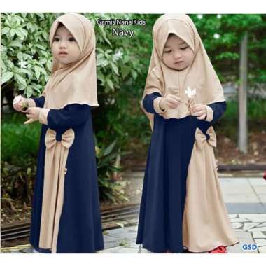 2022 Lisa Syar'I Kids Mosscrepe Baju Gamis Anak Trendy KEKINIAN Nana Kids/Dress Syari Cewek Biru Nav