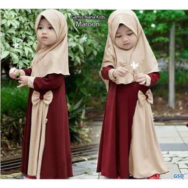 2022 Lisa Syar'I Kids Mosscrepe Baju Gamis Anak Trendy KEKINIAN Nana Kids/Dress Syari Cewek Maroon