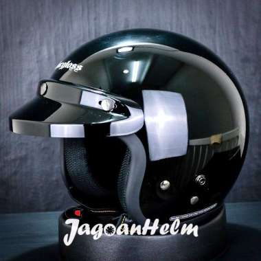 CARGLOSS Helm CF RETRO| Black Metalic | Half Face CARGLOS ARMY M