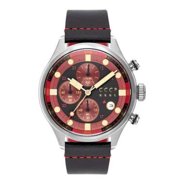 Jam Tangan Pria CCCP ComradeÂ CP-7100-01Â Chronograph Dual Tone Dial Black Leather Strap Hitam