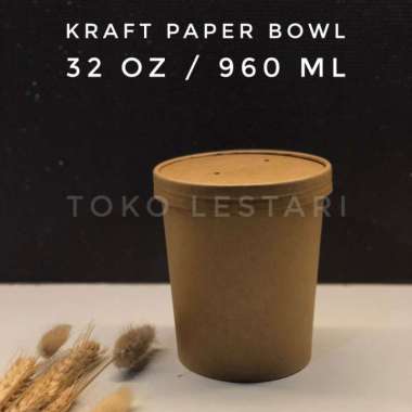 Kraft Paper Bowl 32 Oz + Lid Food Grade Untuk Soup cup / Ice Cream cup