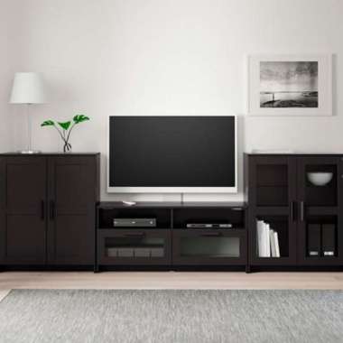 Set Furniture Meja TV, Lemari & Rak Kaca Minimalis 276x41x95cm_Hitam