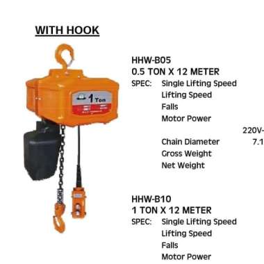 Electric Chain Hoist Takel 1 Ton X 12 Meter 1 Phase SHUANG GE