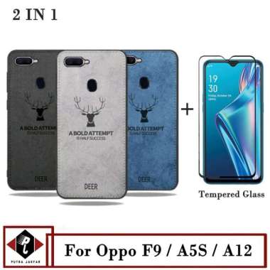 Case Deer Oppo F9 / A12 / A11K / A5s / A7 Free Tempered Glass Layar Hitam - Oppo A7