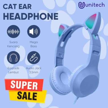 Unitech Headset Telinga Kucing Earphone Headphone Anak BK-48 + Mic Biru warna