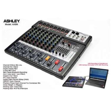 MIXER ASHLEY AX8N ( 8CH FULL )USB,MP3,BLUETOOTH