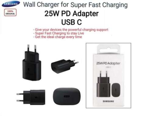 Original Samsung 25W PD Adapter USB C/ 25W Adapter Super Fast Charging (Adapter Only) Hitam