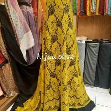 Bahan kebaya semi Prancis fatmawati motif rumah adat - 0001 hijau olive