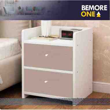 BEMORE - Meja Samping meja nakas 2 laci minimalis - Furniture taupe