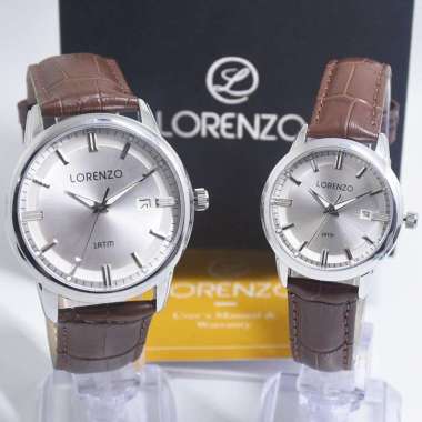LORENZO 5102MS,LS - Jam Tangan Couple Kulit Original - Brown Silver