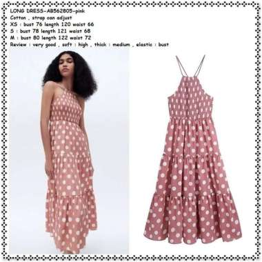 AB562805 Long Dress Midi Halter Pesta Pantai Polkadot Korea Import
