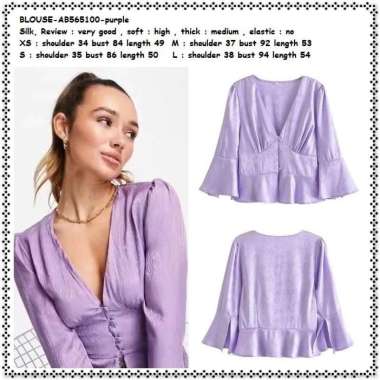 AB565100 Atasan Blouse Lengan Panjang Wanita Korea Import Ungu Lilac