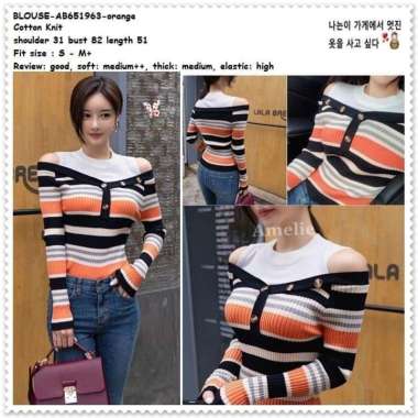 AB651963 Baju Atasan Rajut Sabrina Wanita Sweater Blouse Korea Import