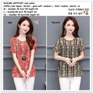 AB737437 Baju Atasan Wanita Blouse Sifon Korea Import Merah Red Yellow