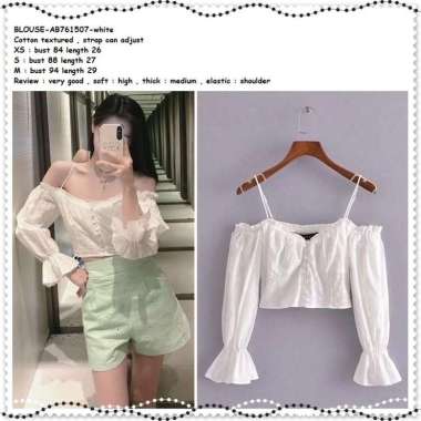 AB761507 Baju Atasan Sabrina Putih Crop Top Blouse Wanita Korea Import