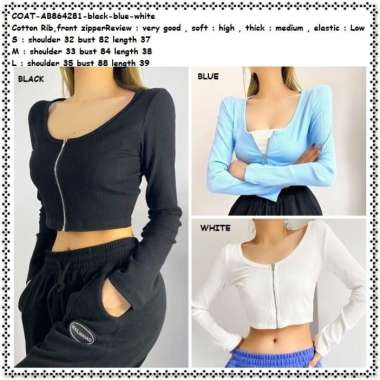 AB864281 Crop Cardigan Jaket Rajut Wanita Korea Import Hitam Putih