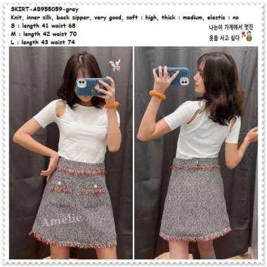 AB955059 Rok Span Rok Mini Skirt Rajut Wanita Korea Import Grey