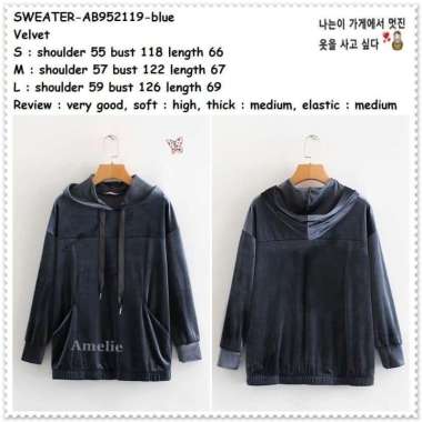 AB952119 Sporty Sweater Hoodie Suede Wanita Korea Import Blue Biru
