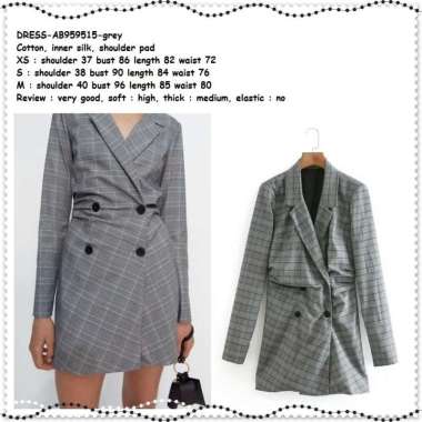 AB959515 Mini Dress Long Blazer Coat Kotak Kerja Wanita Korea Import