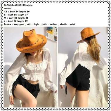AB965195 Baju Atasan Crop Top Blouse Wanita Korea Import Putih White