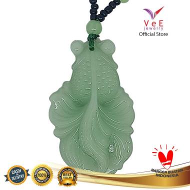 Kalung Liontin Batu Giok Asli Cina Ukiran Ikan Koi - VeE Pendant Wanita Pria Hijau Muda