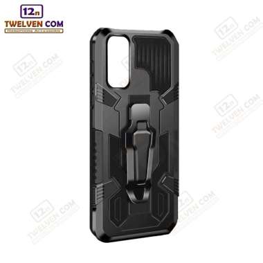 Case Shockproof Vivo Y51 2020 Armor Hardcase Stand Clip Warna Hitam