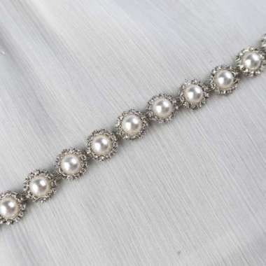 Payet Rangkai Mutiara Swarovski Mewah Kristal Pearl Rangkai - Coco Rhinestone Applique