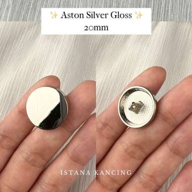 Kancing Baju 20mm 2cm Premium Import Kancing Jamur Metal Logam Gold - Aston Silver gloss