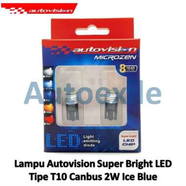 Autovision Microzen Super Bright LED T10 W5W Canbus Biru Es Ice Blue Original Lampu Senja Motor Mobi