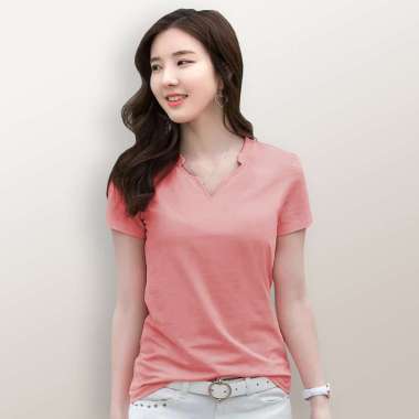 Kaos Lengan pendek wanita Gaya Korea variasi Leher V - Jfashion Alpha Salem