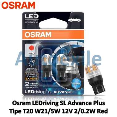 Osram LED T20 W21/5W W3x16q 12V Red Merah Original Lampu Rem Belakang Tail Stop Mobil Dudukan Pipih 