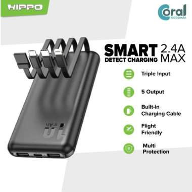 Hippo Power Bank Coral 10000mAh 5 Output Smart Detect Charging - Putih Putih