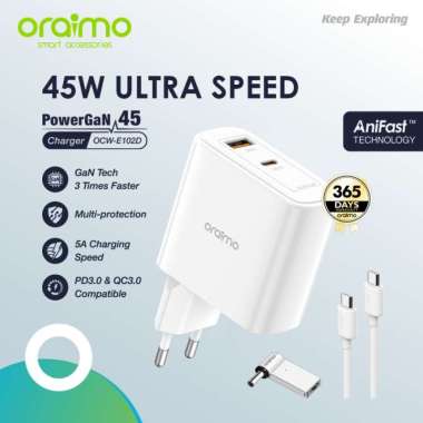 Oraimo PowerGan 45W UltraSpeed Charger 2 Port dan Adaptor - OCW-E102D - HP 48*17