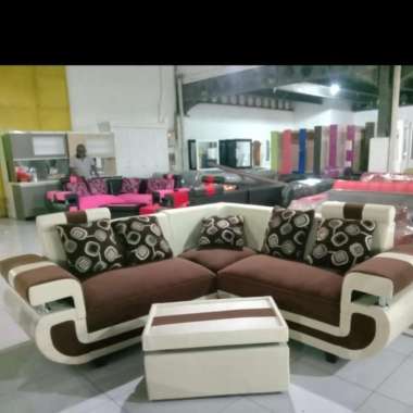 Sofa L Sudut Davinci + Meja (Harga Promo) Merah Muda