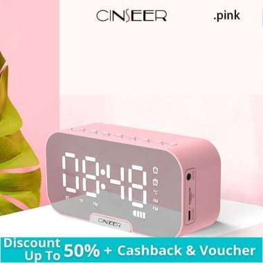 CINSEER Speaker Bluetooth Wireless Portable Stereo LED Display Jam Alarm Original Q5-Pink