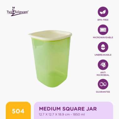 Toples Twin Tulipware Medium Square Jar 1850 ML Avo