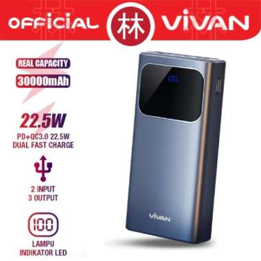 VIVAN VPB-C30 Powerbank 30000 mAh 3 Output Fast Charging 22.5W PD QC Black