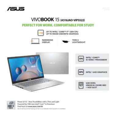 ASUS VivoBook 15 A516JAO-VIPS522 - Transparent Silver [ntel® Core™ i5-1035G1 / Intel® UHD Graphics / 4GB / 256GB / 15.6inch / Win11 / OHS] Grey