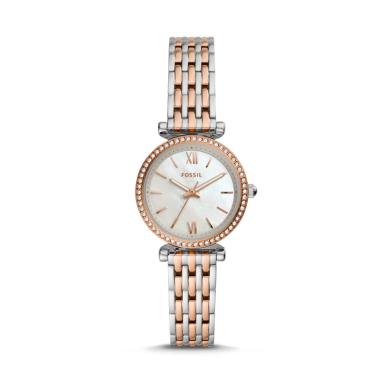 Fossil Carlie Mini Three-Hand Two-Tone Stainless Steel Watch - ES4649 - Jam Tangan Wanita Rose Gold