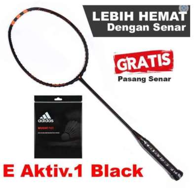 Paket Raket Badminton Adidas Aktiv.1 Black dan Senar Adidas wucht P67.1