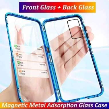 Case magnet VIVO Y20 Duoble Glass depan belakang Glass original Biru