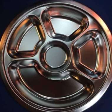 Ompreng stainless tebal atau Nampan plato stainless bulat sekat 5