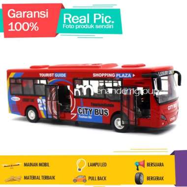 Diecast Mainan Mobil Miniatur Truk Bus Mania Express Metal Pull Back Merah
