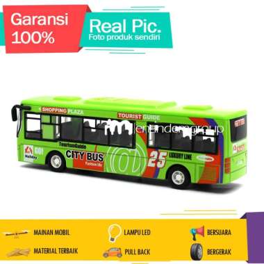 Diecast Mainan Mobil Miniatur Truk Bus Mania Express Metal Pull Back Hijau