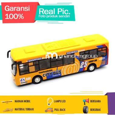 Diecast Mainan Mobil Miniatur Truk Bus Mania Express Metal Pull Back Kuning