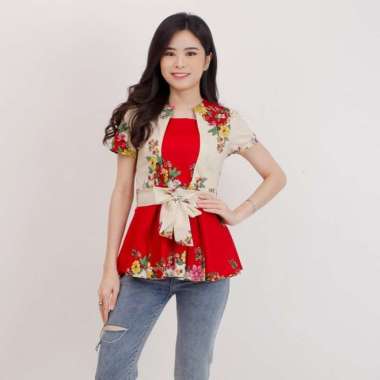 Gratis Ongkir Blouse Batik Wanita / Atasan Batik Cewek Modern 311 New RED B