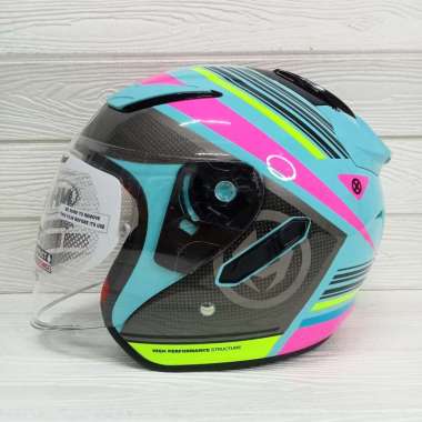 HELM NHK R1 ECTO NHK DOUBLE VISOR NHK HALF FACE R 1 M LIGHT BLUE PINK