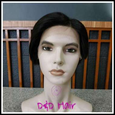 Wig Rambut Asli - Half Lace - Black - Wig Pria - Human Hair 100%