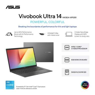 NOTEBOOK ASUS K413EA-VIPS351 i3-1125G4 8GB 512GB FINGERPRINT WIN11+OHS2021 BLACK